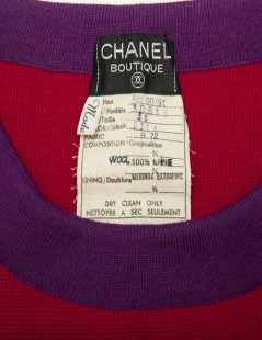 CHANEL T 38 set sweater and skirt in red wool with purple borders