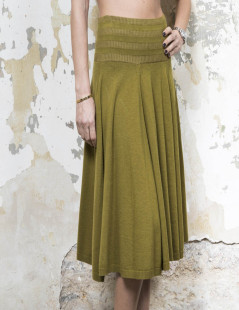  KENZO flared skirt in green khaki wool, silk and cashmere size S