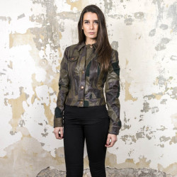 Blouson JEAN PAUL GAULTIER T38 en patchwork de cuir vert et marron