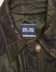 Blouson JEAN PAUL GAULTIER T38 en patchwork de cuir vert et marron