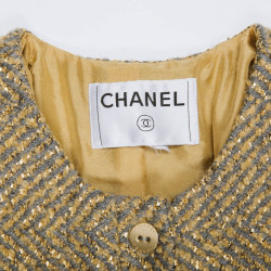 Veste CHANEL T 36 tweed gris et lamé doré