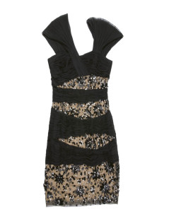 ZUHAIR MOURAD short cocktail dress in black and beige silk size 38FR