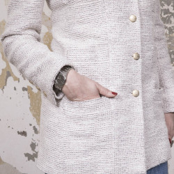 Veste longue CHANEL T 40 tweed rose et fils d'argent