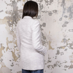 Veste mi-longue CHANEL T 40 tweed beige et fils d'argent