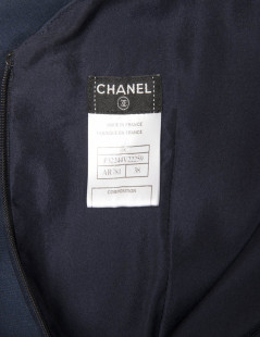 Robe du soir T 38 CHANEL en soie bleue à volants