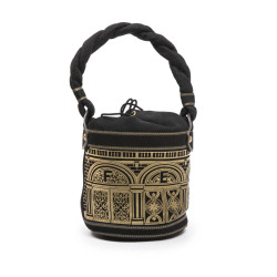 Sac seau FENDI cuir noir embossé or