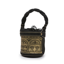 Sac seau FENDI cuir noir embossé or