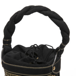 Sac seau FENDI cuir noir embossé or