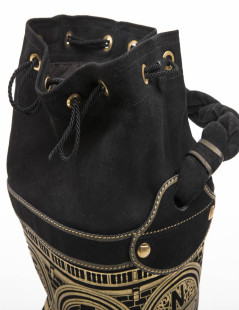 FENDI bucket bag in black leather gold embossed