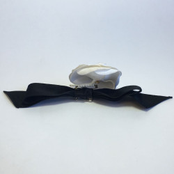 CHANEL camellia knot brooch in black and white fabric