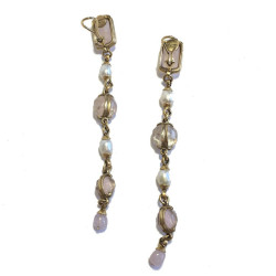 Boucles d'oreille GOOSSENS pendantes en pâte de verre blanche et rose pâle