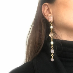 Boucles d'oreille GOOSSENS pendantes en pâte de verre blanche et rose pâle