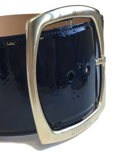 CHANEL wide belt in navy blue patent leather size 38