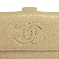 Portefeuille CHANEL cuir grainé beige