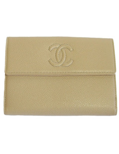 Portefeuille CHANEL cuir grainé beige