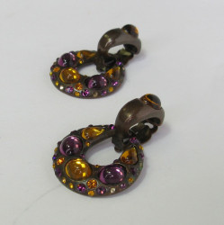  YSL YVES SAINT LAURENT Vintage clip-on earrings in bronze metal, rhinestones and resin