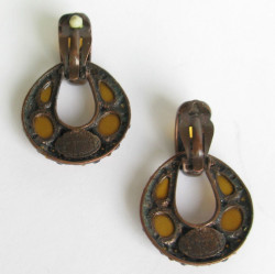  YSL YVES SAINT LAURENT Vintage clip-on earrings in bronze metal, rhinestones and resin