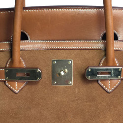 HERMÈS Birkin 40 bag Grizzli model in doblis calf and barénia fawn leather