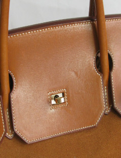 HERMÈS Birkin 40 bag Grizzli model in doblis calf and barénia fawn leather