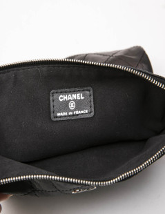 CHANEL Ipad case in black smooth quilted leather