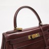 Sac Kelly 28 HERMES cuir box bordeaux vintage