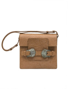 FENDI  bag in embossed natural leather and green celadon horn buckles