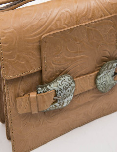 FENDI  bag in embossed natural leather and green celadon horn buckles