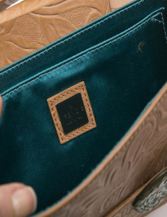 FENDI  bag in embossed natural leather and green celadon horn buckles