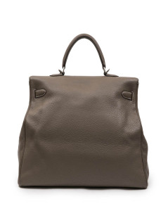 HERMES Kelly II 50 in étoupe Clémence lambskin leather with white stitching