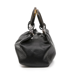 GUCCI vintage bag in a black cowhide leather and ribbed wood