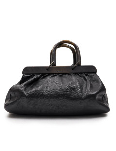 GUCCI vintage bag in a black cowhide leather and ribbed wood