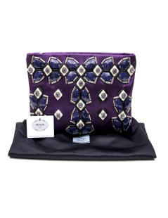 PRADA clutch bag in purple satin, Swarovski crystals and cabochons