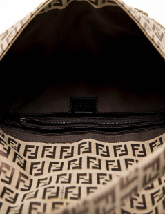 FENDI baguette bag in brown monogram canvas and gold threads embroidery