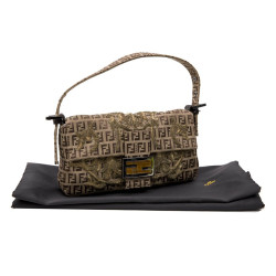 FENDI baguette bag in brown monogram canvas and gold threads embroidery