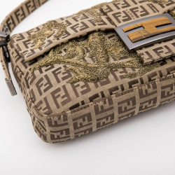 FENDI baguette bag in brown monogram canvas and gold threads embroidery