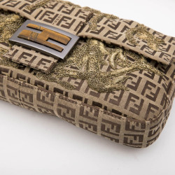 FENDI baguette bag in brown monogram canvas and gold threads embroidery