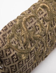 FENDI baguette bag in brown monogram canvas and gold threads embroidery