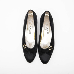 CHANEL ballerina shoes in navy blue velvet and satin size 39