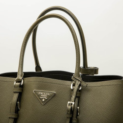 PRADA double bag in khaki green Saffiano leather