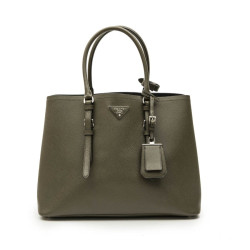 PRADA double bag in khaki green Saffiano leather