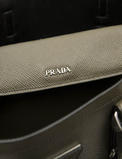 PRADA double bag in khaki green Saffiano leather