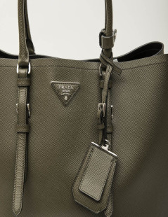 PRADA double bag in khaki green Saffiano leather