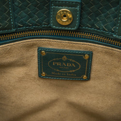 Prada 'Madras' shopping bag in peacock green braided leather