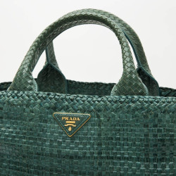 Prada 'Madras' shopping bag in peacock green braided leather