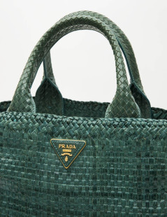 Sac PRADA en cuir tressé vert emeraude