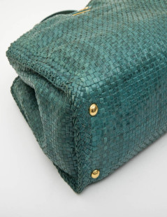 Prada 'Madras' shopping bag in peacock green braided leather