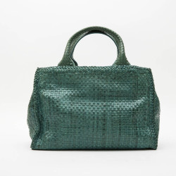 Prada 'Madras' shopping bag in peacock green braided leather