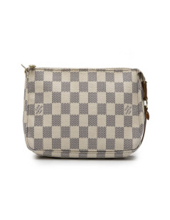 LOUIS VUITTON clutch bag in Azur checkered canvas and natural cow leather