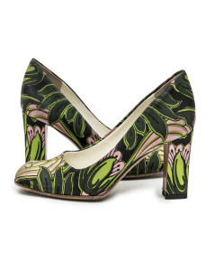 PRADA Pumps with Green and Pink Prints and Square Toe Size 38.5FR