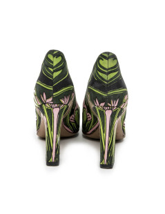 PRADA Pumps with Green and Pink Prints and Square Toe Size 38.5FR